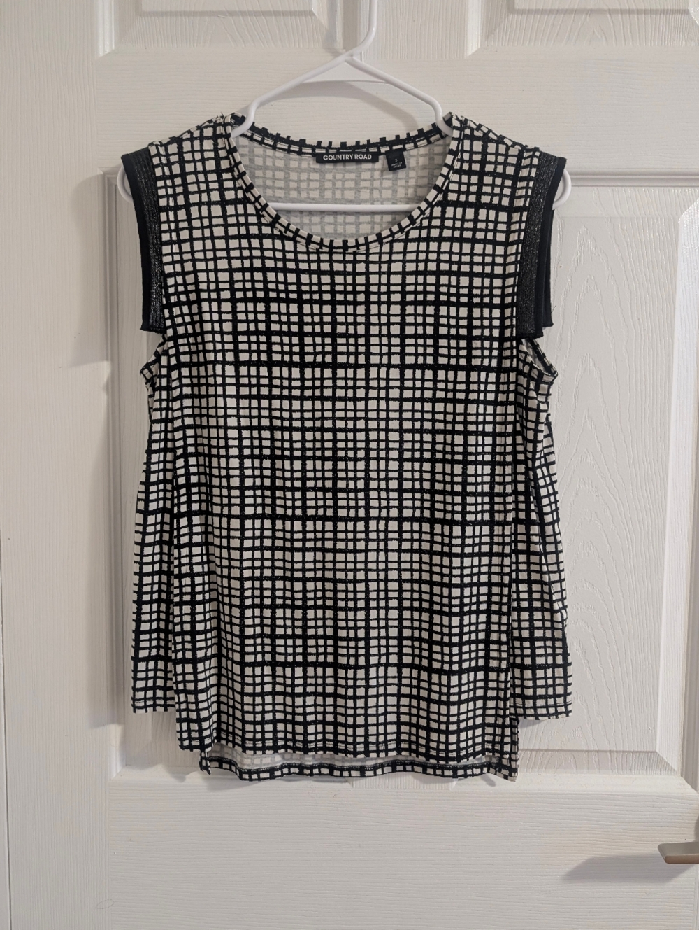 Country Road Australia Chic Black White Grid Print Shell Top Cotton Viscose - S